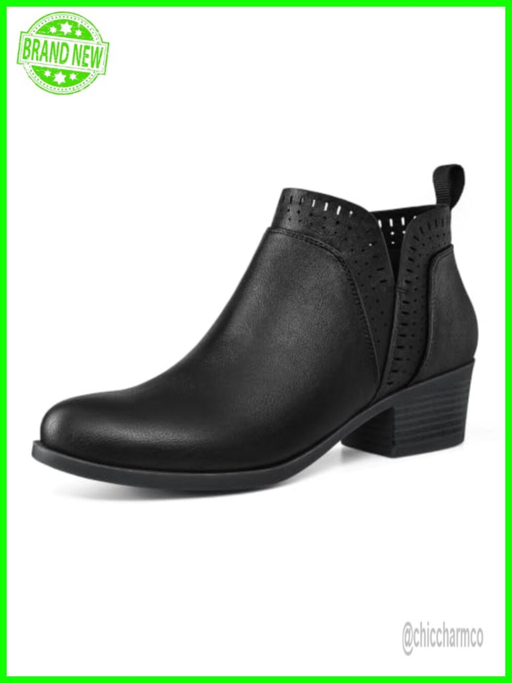 Women's Ankle Boots Chunky Block Heel Booties Side Zippers Round Toe PU